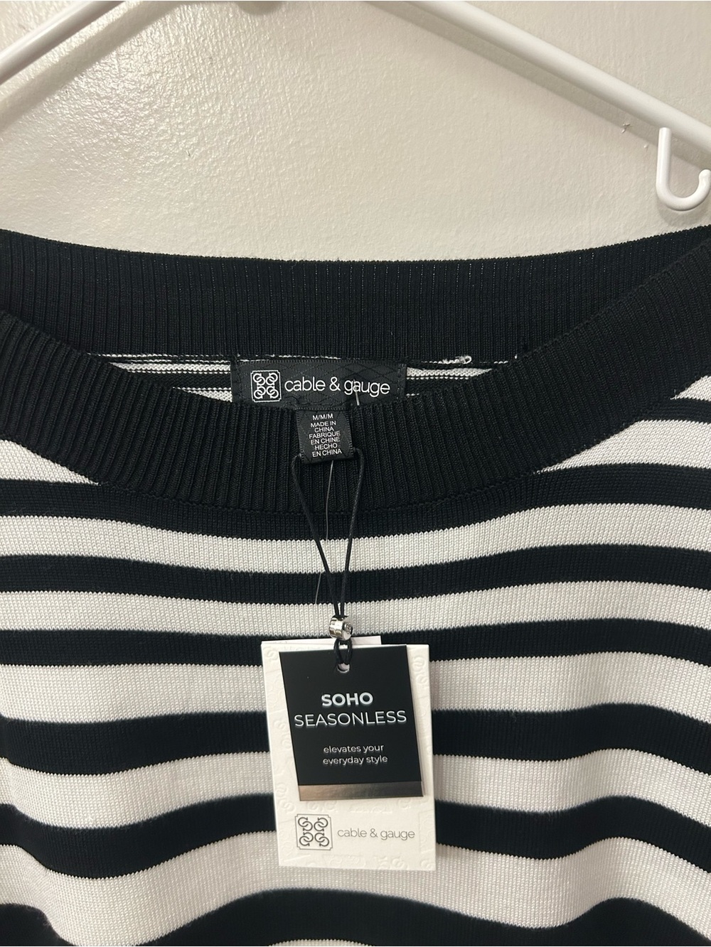 Cable & Gauge Black & White Striped Crewneck Sweater